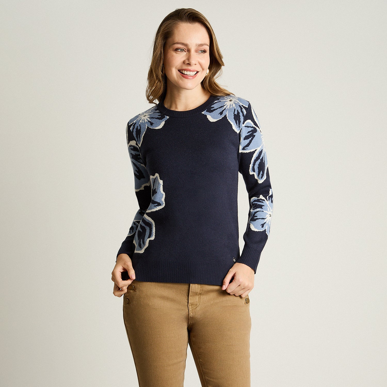 Sweater Azul Manga Larga Elasticidad Media Sin Forro Calce Normal Tela Tejido